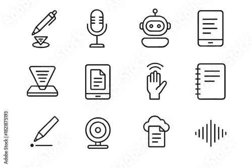 Vector holographic waves smart sync gesture icon audio pen tools writing tablet