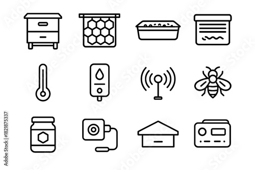 Gauge sensor antenna humidity inspection vector pollen beehive camera airflow icons connected
