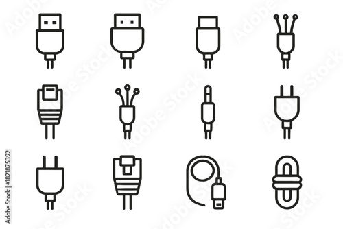 Electronic cord jack power cable icons vector adapter connector plug icon organizer