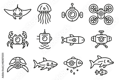 Exploration robotic icon sonar robot vector ocean manta micro crab drones drone