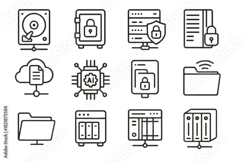 Icons networked document storage modern archive smart archival online server icon locker