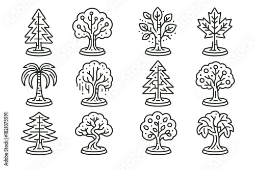 Cyber icon icons futuristic birch digital lighted spruce pine forest palm vector