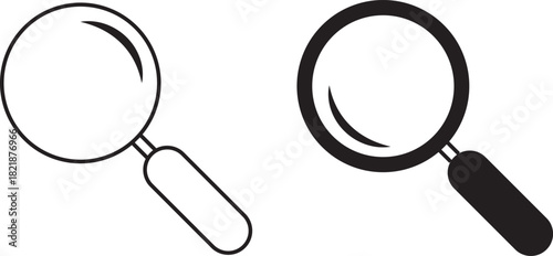 Magnifying Glass and Find Icons Collection.Modern Minimalist Search Bar and Zoom Symbol Kit.Comprehensive Set of Search and Locate Symbols.