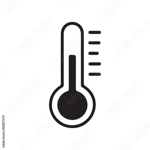 a simple black and white illustration of a thermometer displaying a moderate temperature reading a striking silhouette