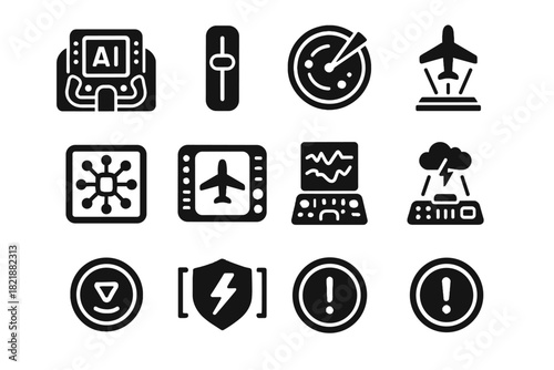 Radar icon vector ai button interface emergency detector cockpit autopilot flight