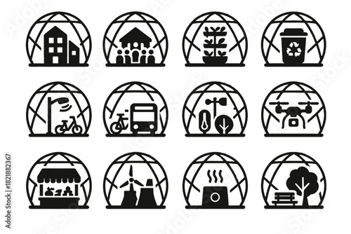 Energy urban vector pole unit vertical mobility eco dome icon community air
