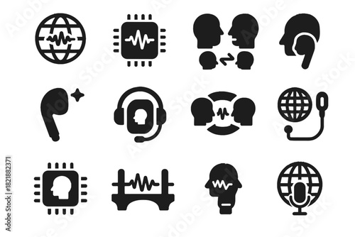 Waveform headset converter international icon caption globe vector ai translation real time
