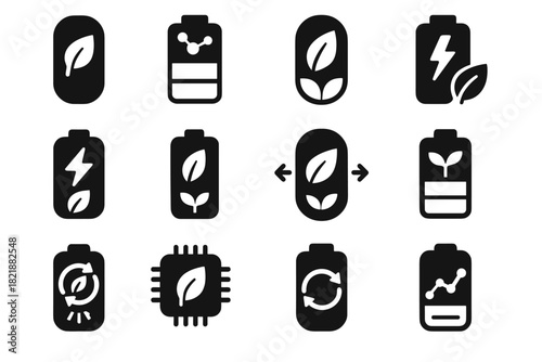 Energy sustainable icon organic bio hybrid storage power chip battery vector