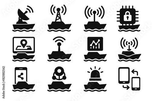 Data encryption boat underwater connector tracking vector communication icon mobile nano wireless
