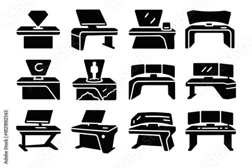 Station immersive icon premium holographic desk luxury designer workstation control vector center