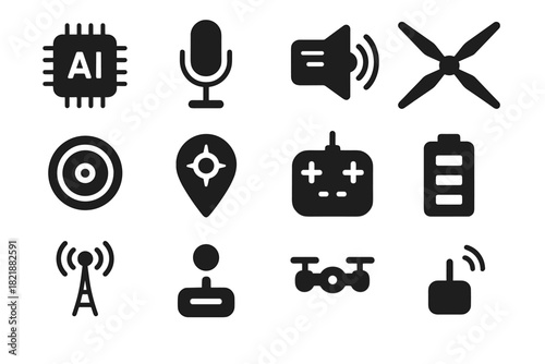 Drone smart voice indicator panel transmitter control system vector camera unit icon