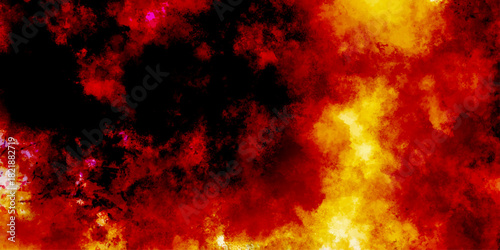 Abstract blaze fire flame texture on black background. Red and yellow grunge abstract watercolor background. Fire embers particles dark Vintage grunge pattern for design and decoration space for text.