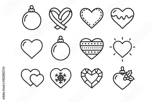 Festive icons vector ribbon classic holiday frosted double heart icon bauble glowing