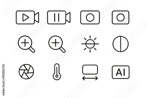 Ai contrast zoom camera icon vector stop button iso brightness mode