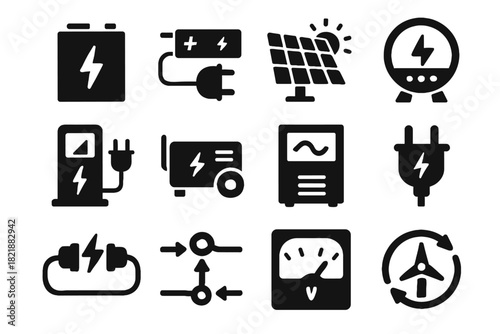 Panel energy charging source ai icon renewable solar vector dock cable