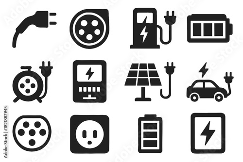 Icon charging icons reel power car battery outlet vector energy display level