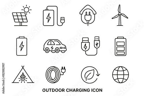 Cable solar outdoor charging eco car bank vector energy icon symbol icons