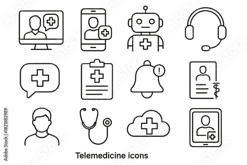Medical bell chart ai stethoscope grid headset telemedicine vector digital icon tablet