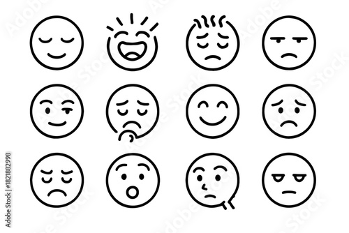 Curious vector anxious grid frustrated excited confident sad emotional calm icon bored