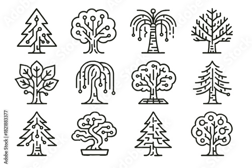 Spruce cherry virtual icon cyber icons digital palm tree vector fruit futuristic