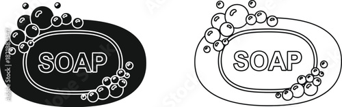 Two soap bars with bubbles one solid black and one outlined
