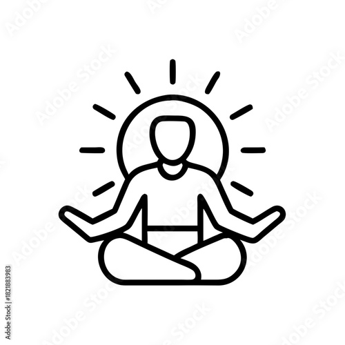 Person meditating in a relaxed posture with a glowing background - Concept of new year resolutions  