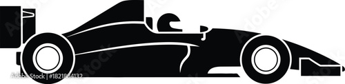 A sleek black silhouette of a formula one racing car in profile
