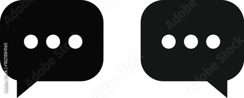 Two black speech bubbles with ellipsis icons simple communication symbol