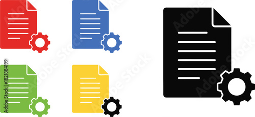 Documents with gears colorful illustrations representing settings configuration and document management