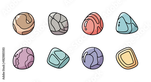 Cartoon styled collection of various stones with different colors and shapes