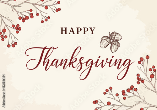 Elegant Happy Thanksgiving Card with Acorns and Berries