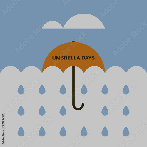 Umbrella flat vector illustration with raindrops. Rainy Weather. Nature. Seasons.	
