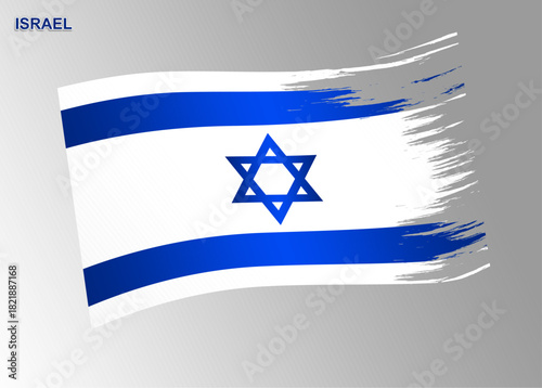Israel flag, national symbol with brush strokes, vector illustration with blue, white, and Star of David