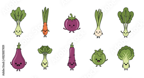 Cartoon vegetables collection isolated on white background for design