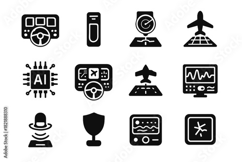 Turbulence button ai override module icon flight detector vector cockpit display path