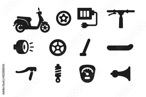Icons headlight scooter icon battery handlebar brake led pack motor vector eco