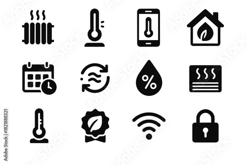 Schedule circulation icon humidity energy heating temperature control icons smart efficiency vector