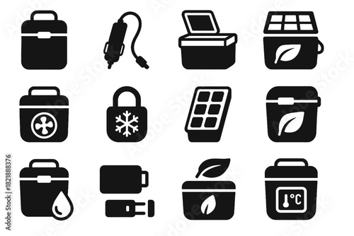 Unit led nano portable plug battery icon mini ice box vector fridge