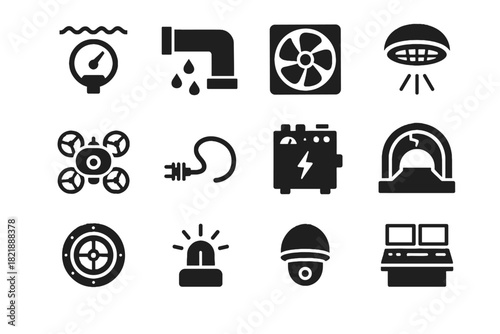 Icon tunnel hatch energy icons rescue sensor control supply vector underwater detection