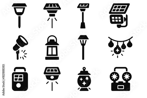 Street lamp vector garden floodlight icons light string portable icon solar