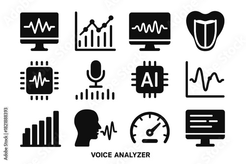 Icon voice analyzer graph vector decibel diagram transcription microphone detection icons