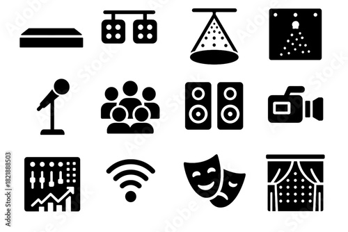 Holographic vector props icon silhouettes hub performance speakers digital symbol icons stand