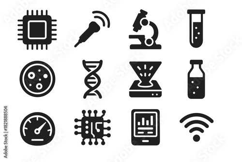 Display microscope petri vector meter icon bioscanner digital board tube holographic test
