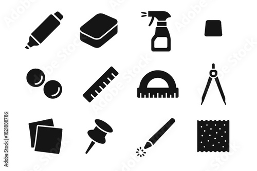 Icon sponge vector protractor cleaning cap board set whiteboard magnets sticky laser