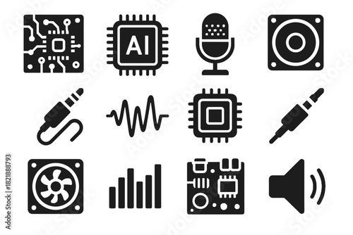 Embedded board cooling ai symbol audio icons vector sound output system icon
