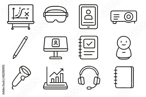 Device board educational ai projector icons desk assistant notebook vector chart icon
