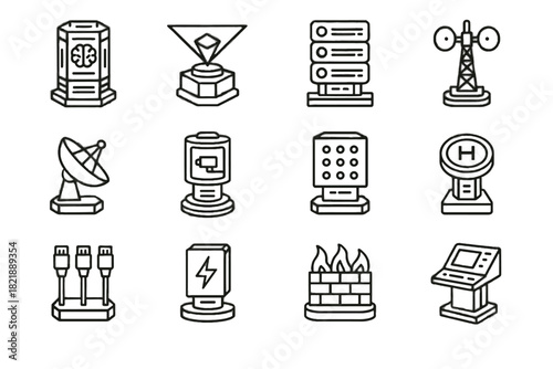 Display vector supply firewall high cables core tech icon power antenna monitor