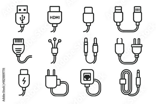 Line network icon plug lightning ethernet power tech cable vector connector