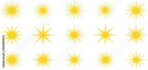 A Collection of Diverse Yellow Starburst and Sunburst Icons Representing Energy, Brightness, and Celebration