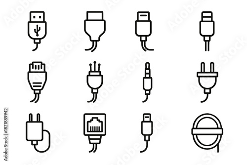 Connector cable vector lightning adapter grid ethernet icons hdmi optic fiber icon